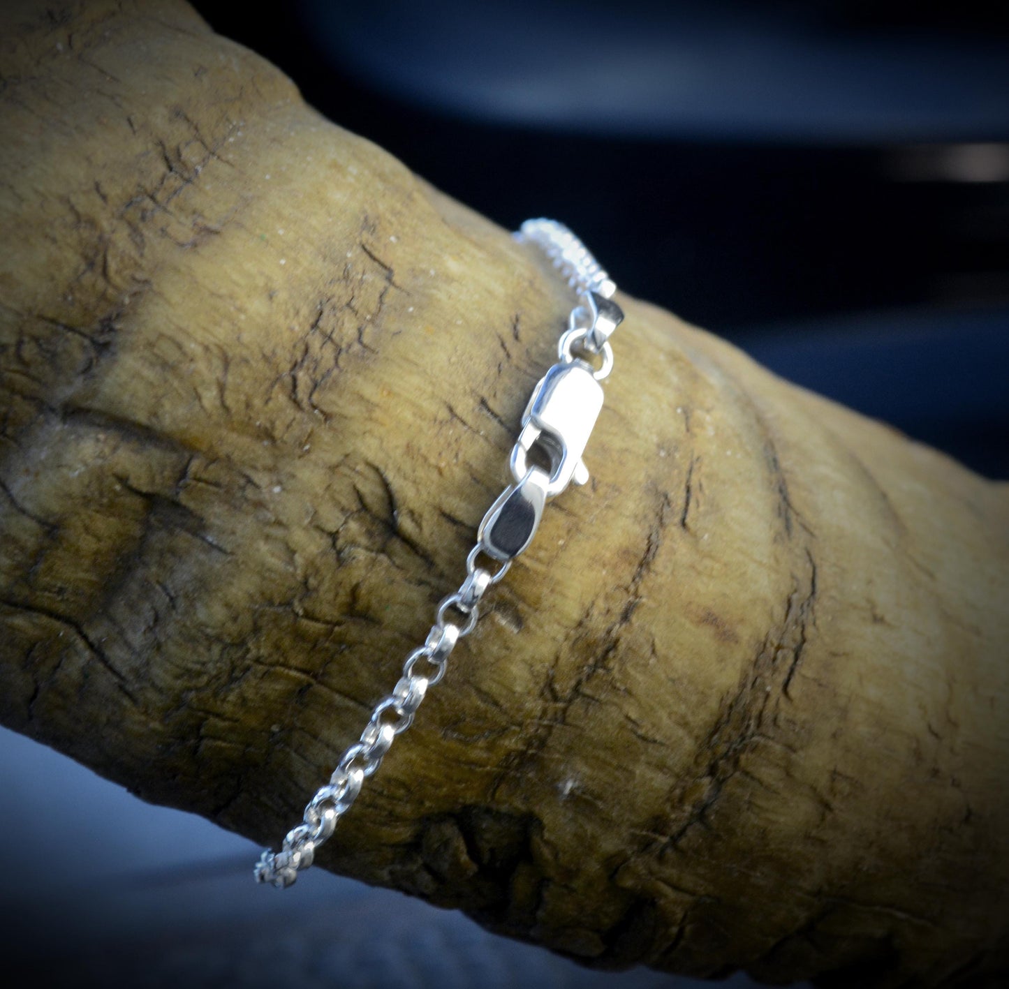Pulsera de plata con fémur pequeño con cadena rolo