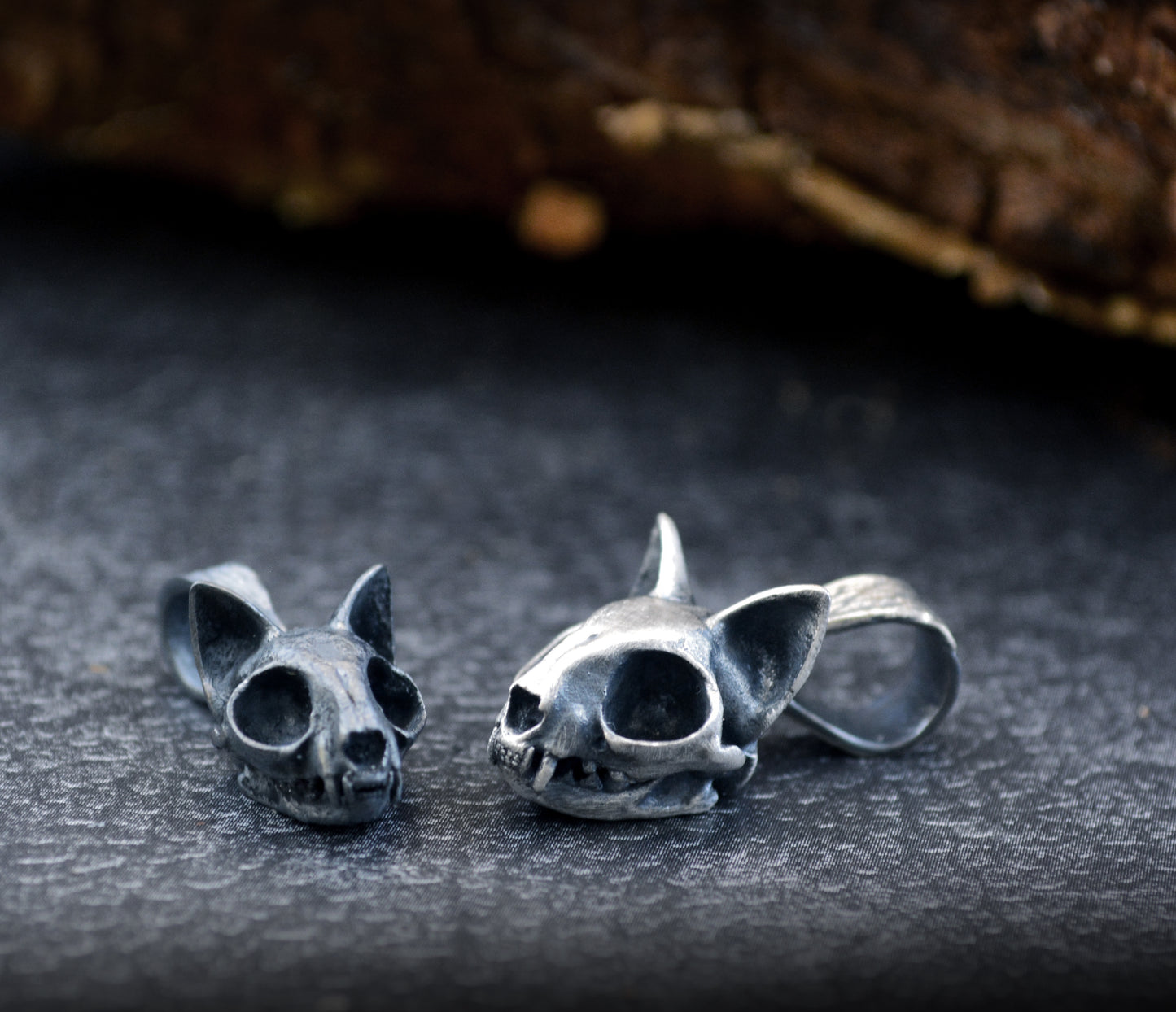 Colgante de calavera de gato en plata de ley para amantes de los gatos, joyería realista con calavera felina, regalo hecho a mano - D´Cast