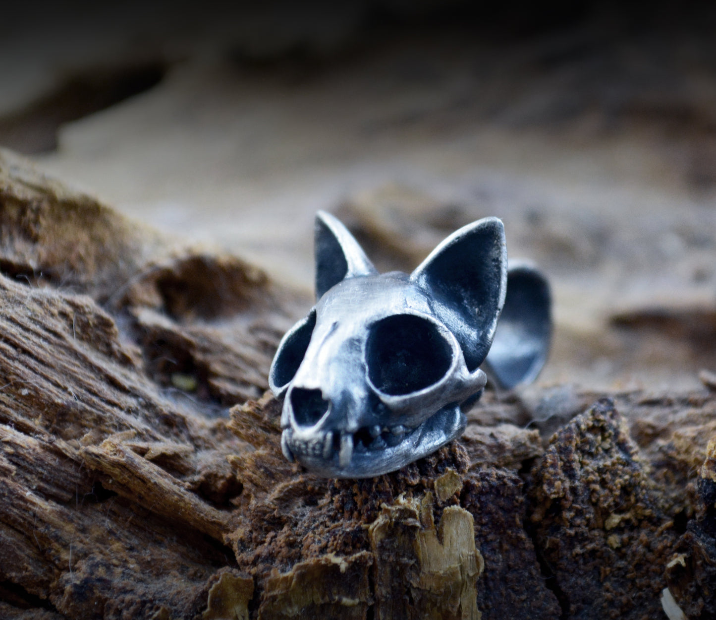 Colgante de calavera de gato en plata de ley para amantes de los gatos, joyería realista con calavera felina, regalo hecho a mano - D´Cast