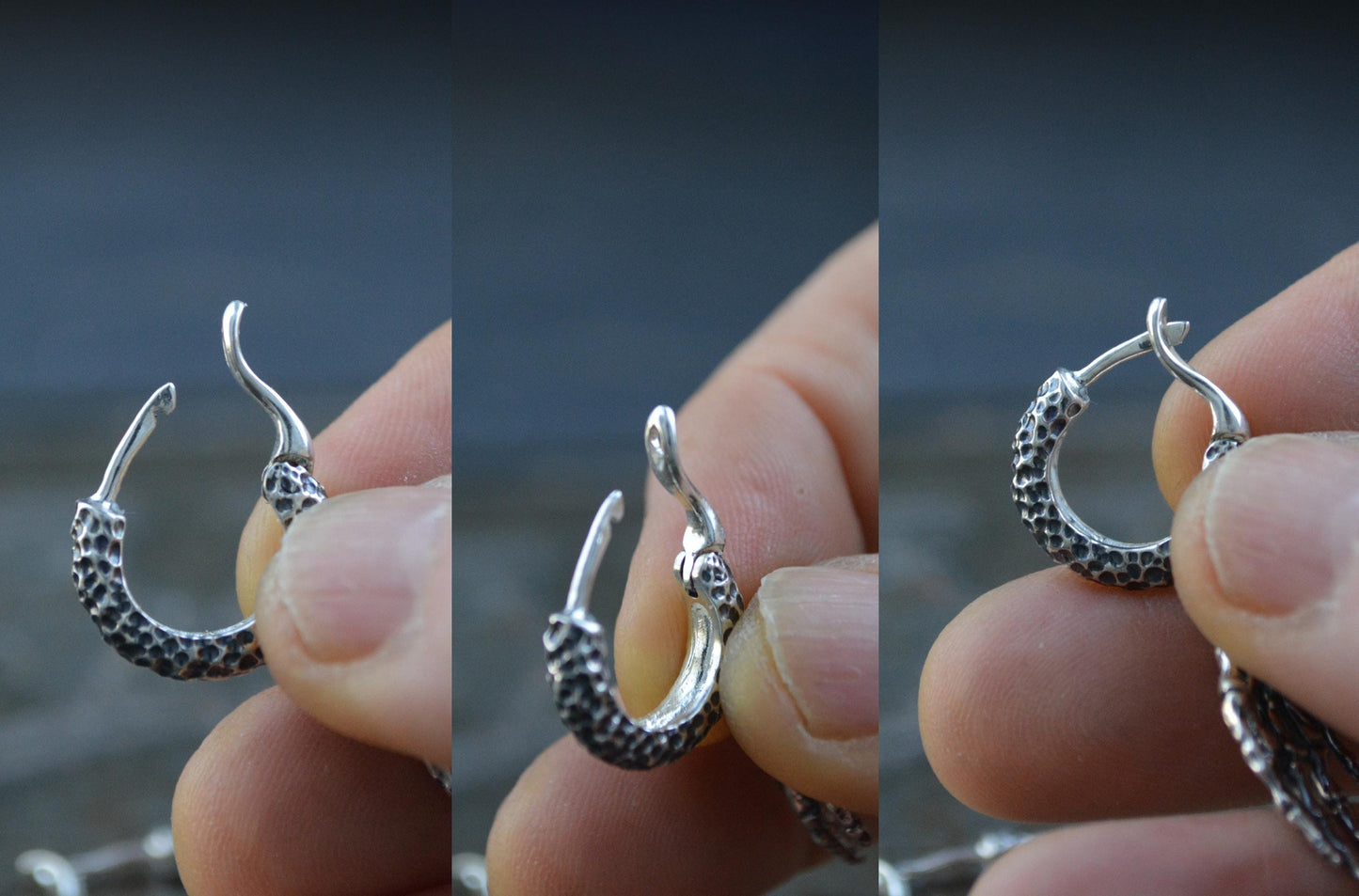 Aro con mano esqueleto en plata de ley 925 | Pendiente gótico unisex, joyería alternativa hecha a mano