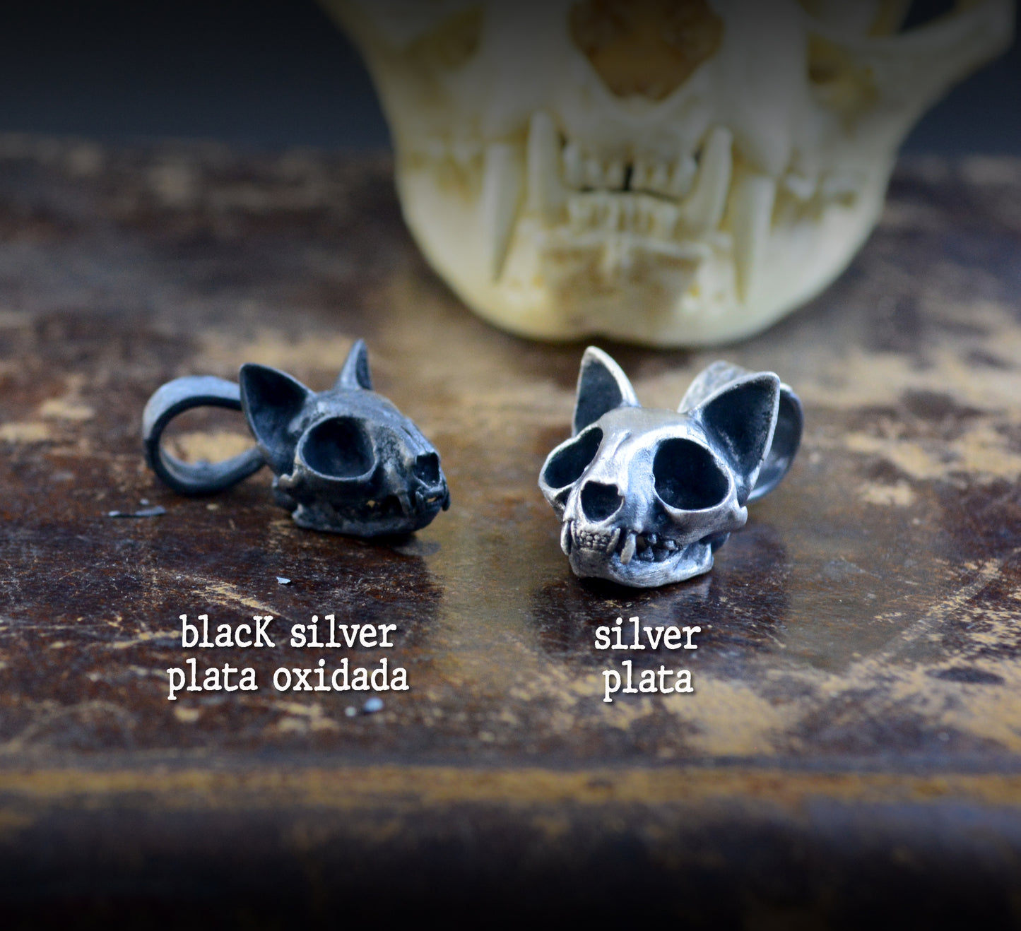Colgante de calavera de gato en plata de ley para amantes de los gatos, joyería realista con calavera felina, regalo hecho a mano - D´Cast