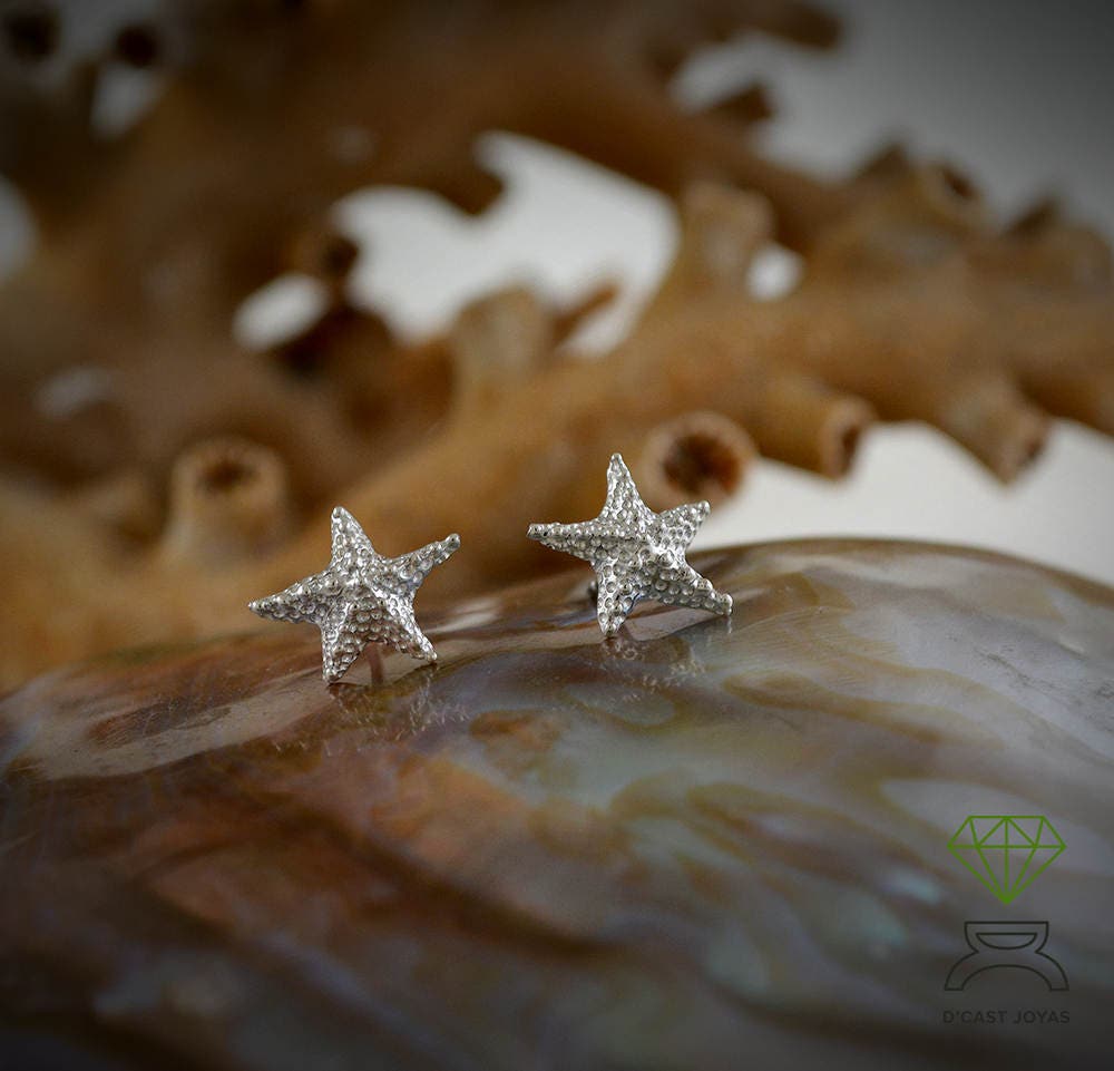 Pendientes plata pequeños estrella de mar, Estilo Boho - D´Cast