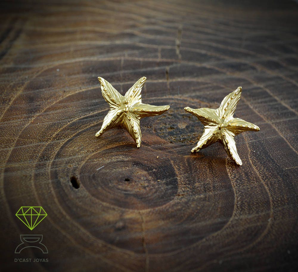 Pendientes plata estrellas de mar, Aretes botón estrella, Joyería bohemia plata, Joyería del mar, Pendiente estrella baño oro - D´Cast