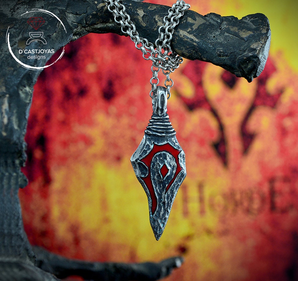 Horde silver pendant, Wow pendant, Rustic silver oxidized men's
