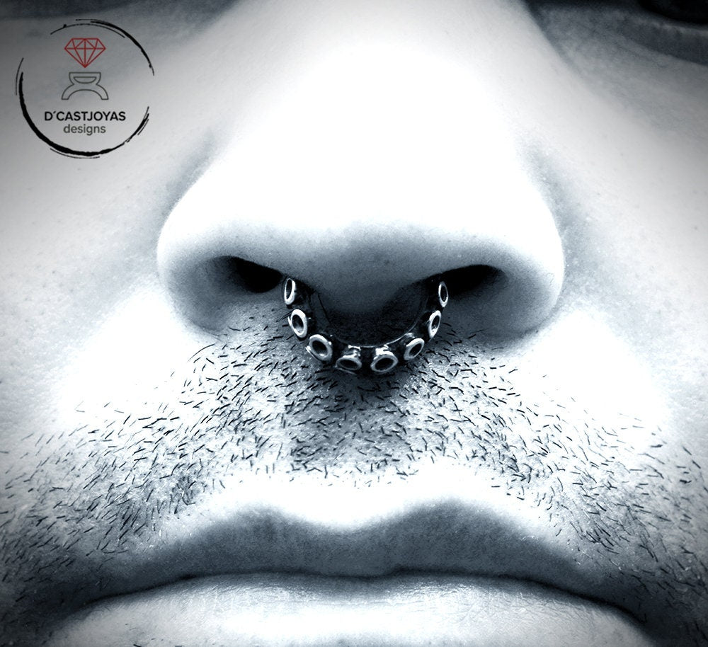 Falso piercing, Anillo para el septo o tabique nasal, Aro nariz plata, Tentáculo pulpo, Joyería del océano, Estilo boho - D´Cast