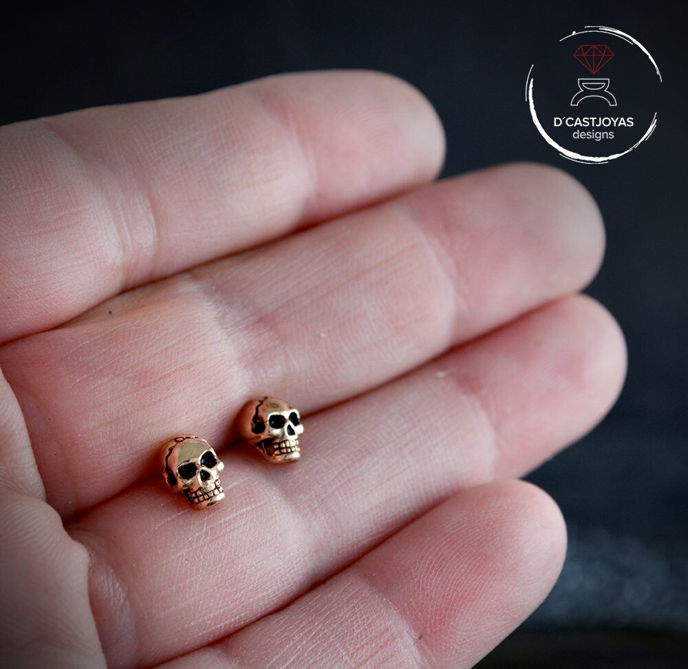 Pendientes calavera diminuta plata 925, Pendientes de botón calavera para mujeres y hombres