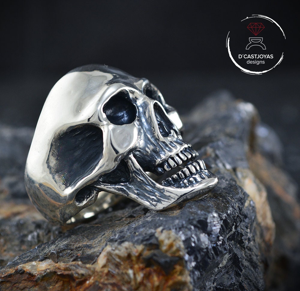 Anillo Calavera Plata 925 maciza, Anillo craneo humano completo, Anillo motero, Hecho a mano, Memento Mori - D´Cast