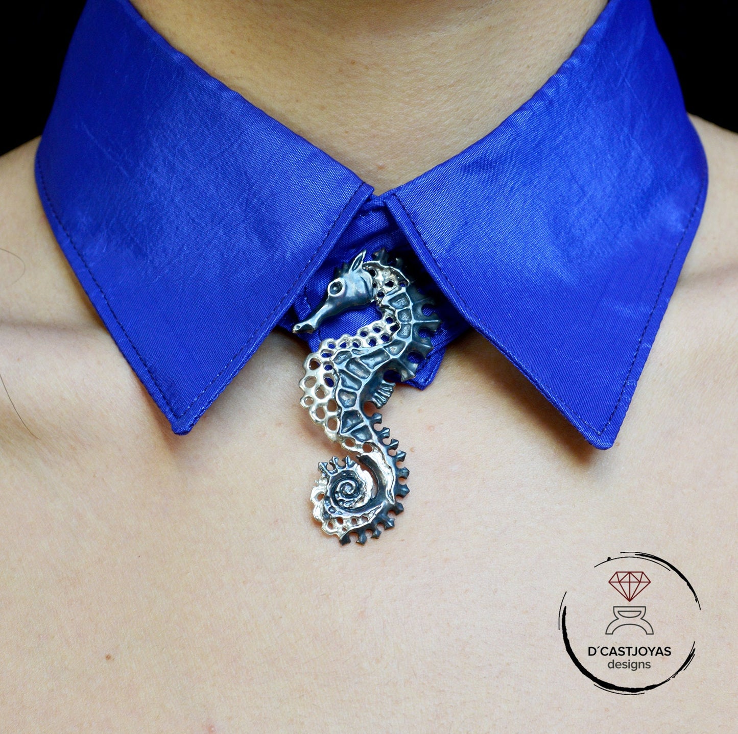 Gran colgante plata Caballito de mar, Colgante plata artístico, Joyería del mar, Colgante unisex, Estilo boho - D´Cast