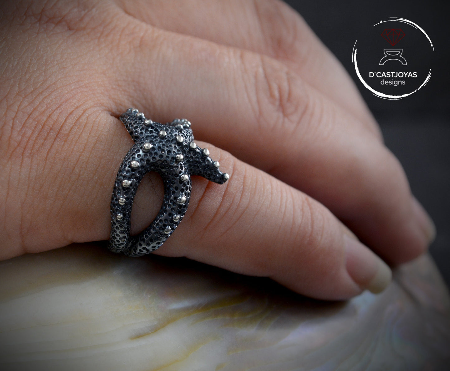 Anillo plata 925 ajustable estrella de mar, Joyería unisex, Estilo boho, Joyería del mar
