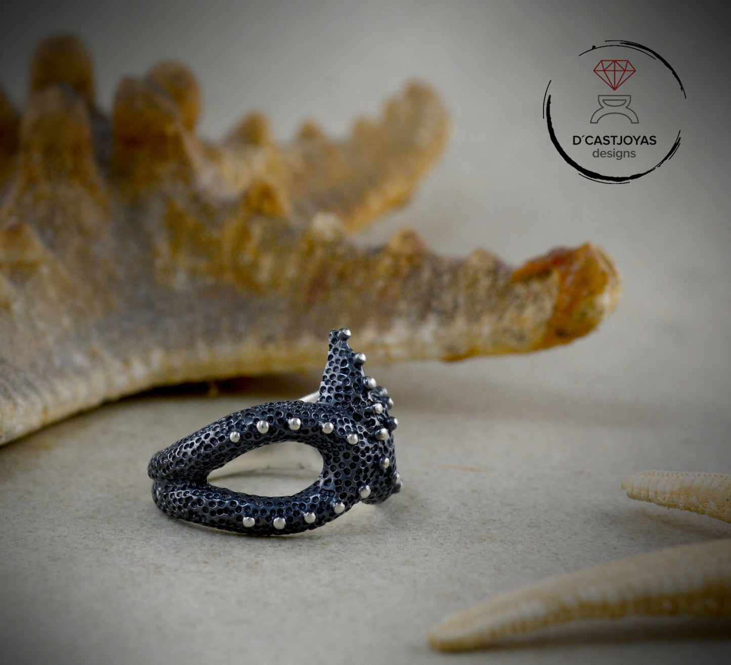 Anillo plata 925 ajustable estrella de mar, Joyería unisex, Estilo boho, Joyería del mar