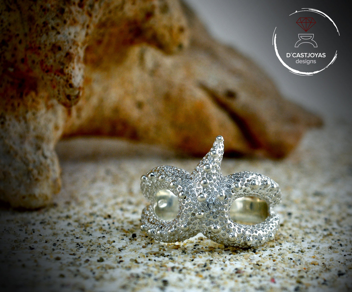Anillo plata 925 ajustable estrella de mar, Joyería unisex, Estilo boho, Joyería del mar