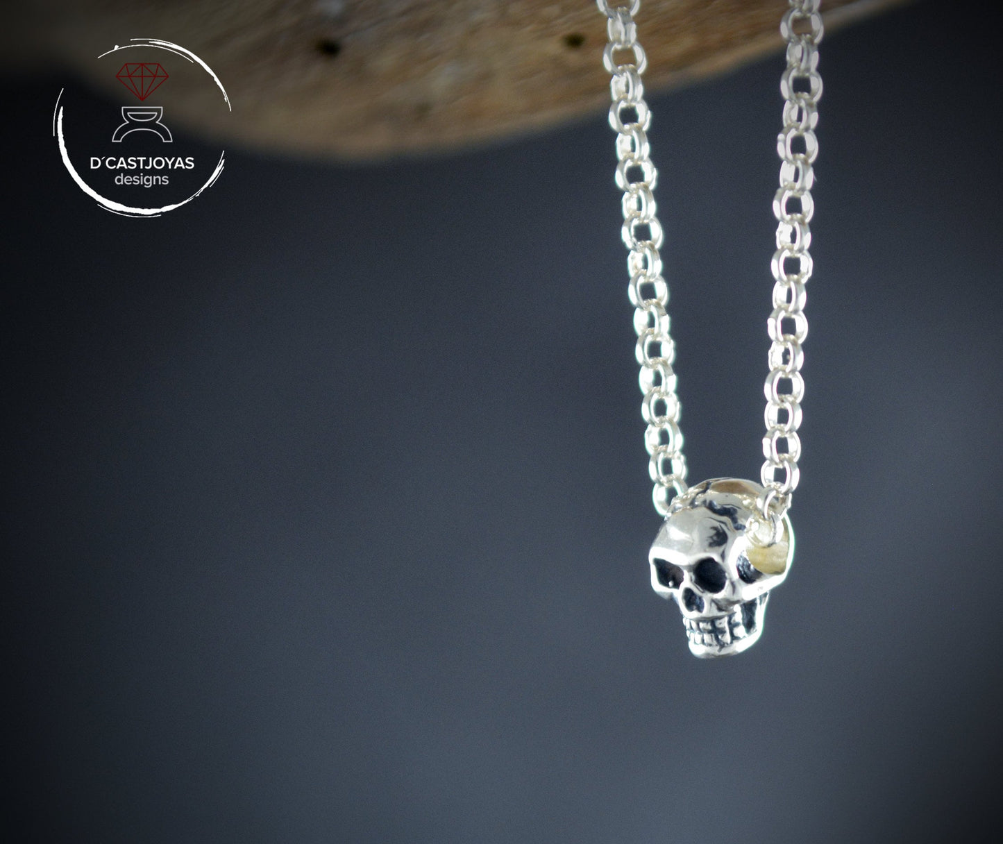 Pequeño colgante de calavera de plata esterlina cadena de plata rolo, Joyas urbanas, Joyas unisex, Novia gótica - D´Cast