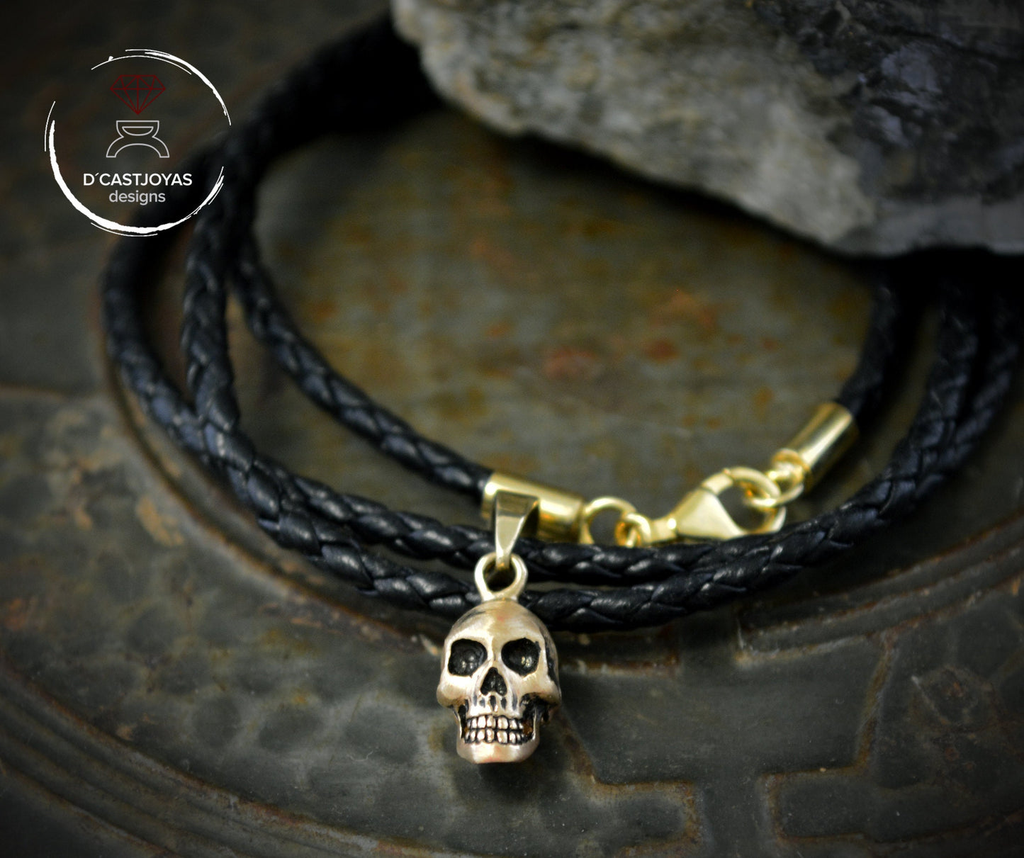 Colgante calavera oro , Calavera oro 14k o 18K con baño de rodio negro, Colgante compromiso para novia gotica, Colgante oro hombre - D´Cast