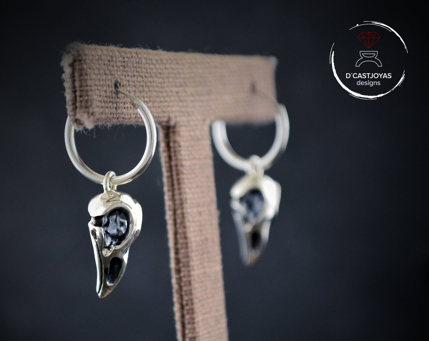 Aros de plata cuervos de Odín con texturas oxidadas,Pendientes vikingos - D´Cast
