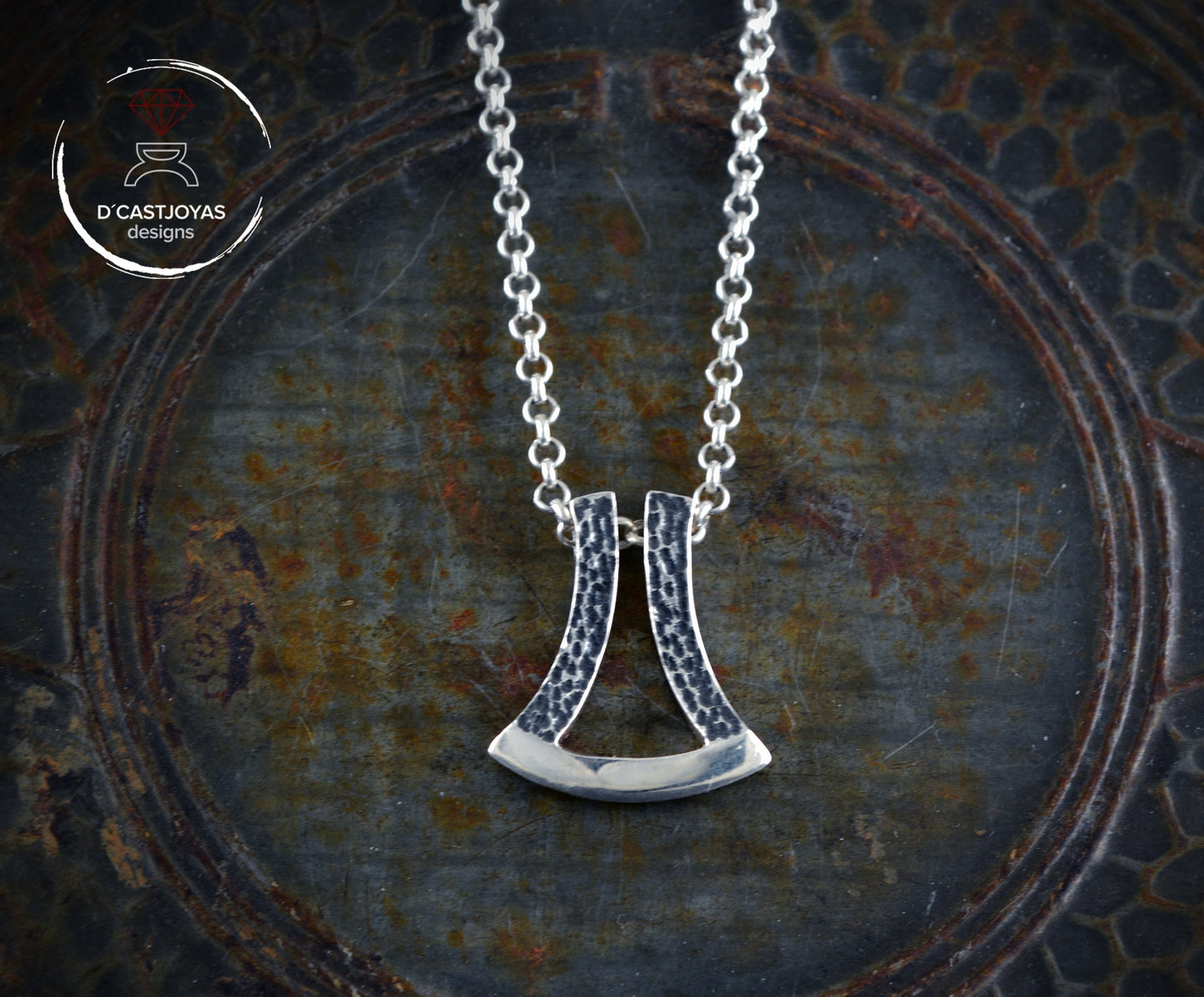 Moderner Thor-Axt-Anhänger aus 925er Silber mit gehämmerten Texturen, Herren-Anhänger-Talisman, neuer Wikinger-Schmuck