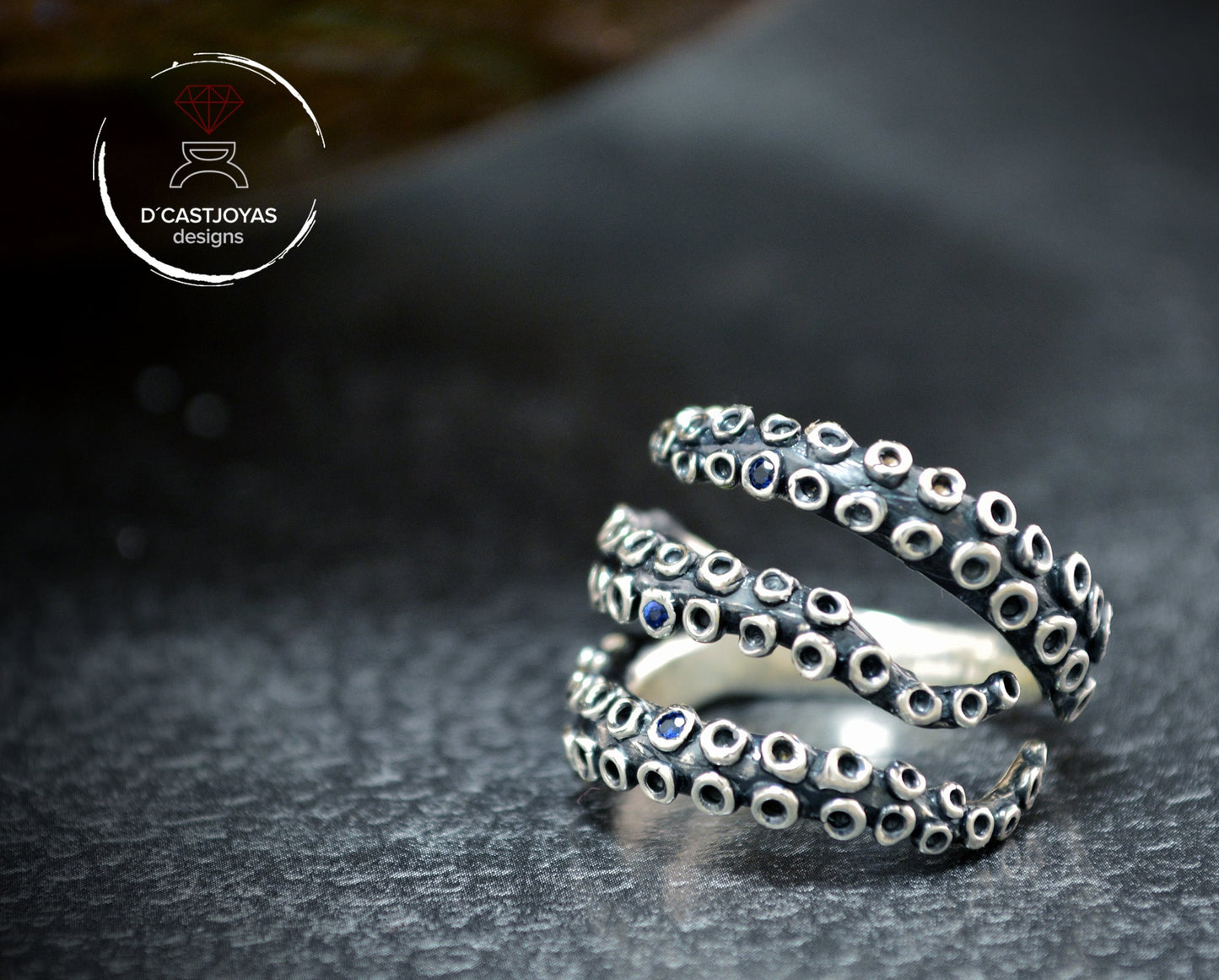Anillo ajustable tentáculos pulpo, Joyería del mar
