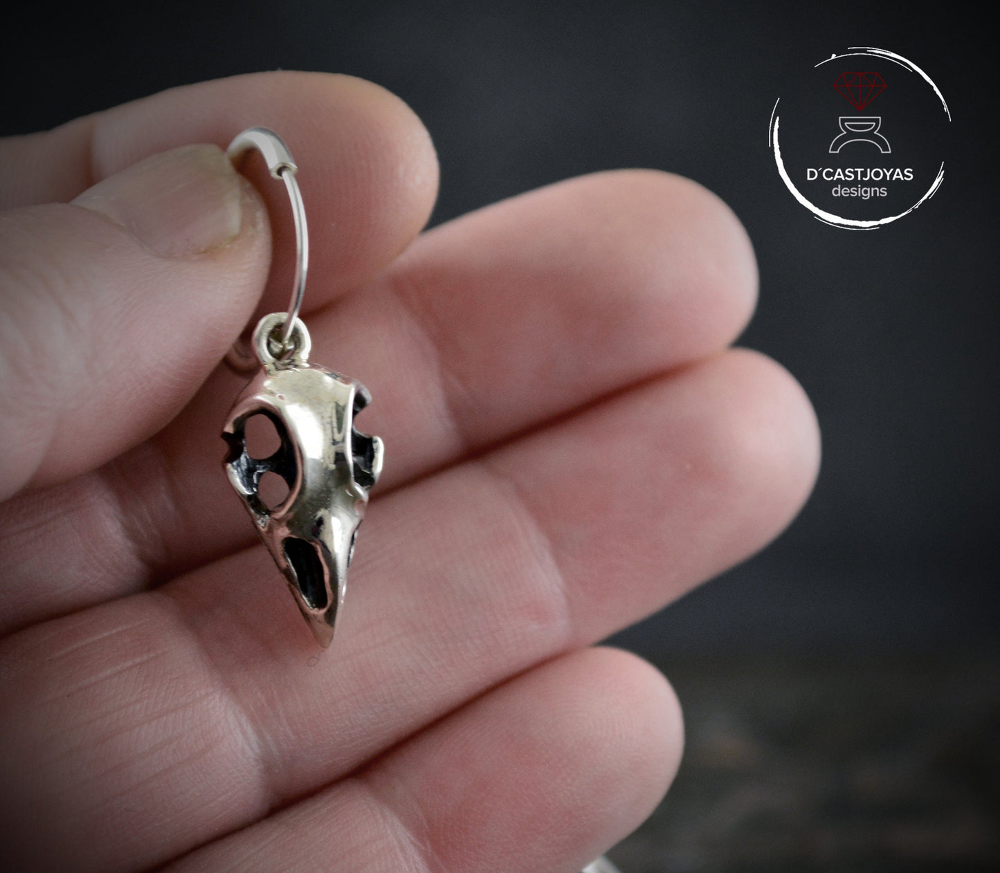 Aros de plata cuervos de Odín con texturas oxidadas,Pendientes vikingos - D´Cast