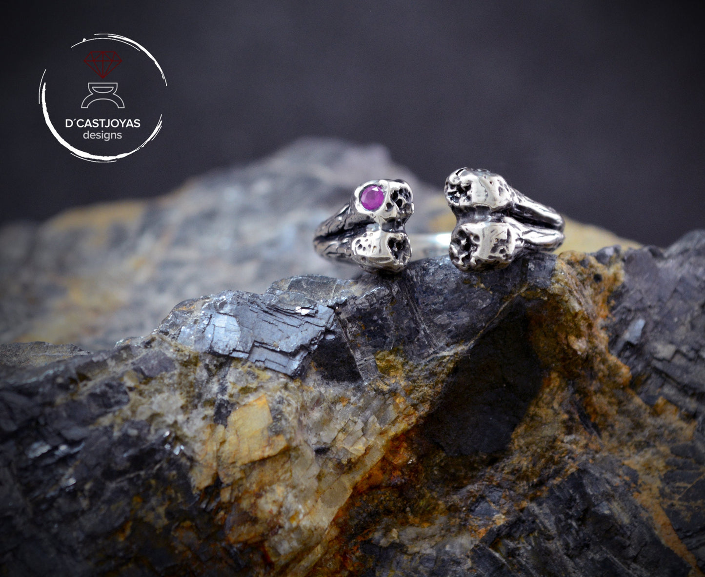 Anillo plata sólida hueso pequeño, Anillo plata ajustable hueso, Anillo plata unisex, Anillo artesanal, Joyería hombre, Joyería Brutalista - D´Cast
