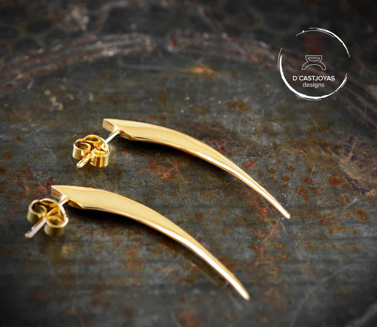 Pendientes largos oro de 14k y 18k, Colmillos serpiente - D´Cast