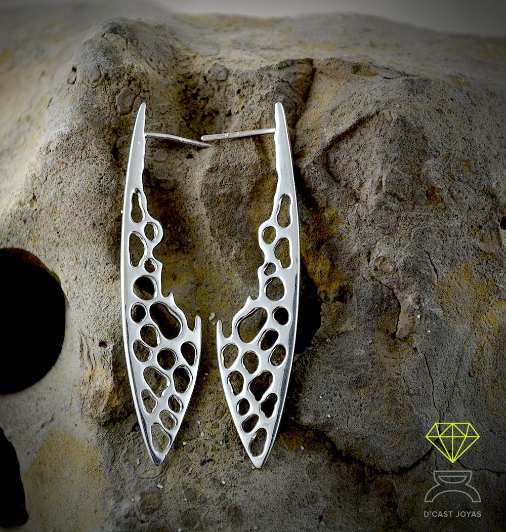 Pendientes largos plata huesos, Pendientes alas de libélula, Pendientes largos de plata 925, Pendientes artesanales, Estilo Boho,