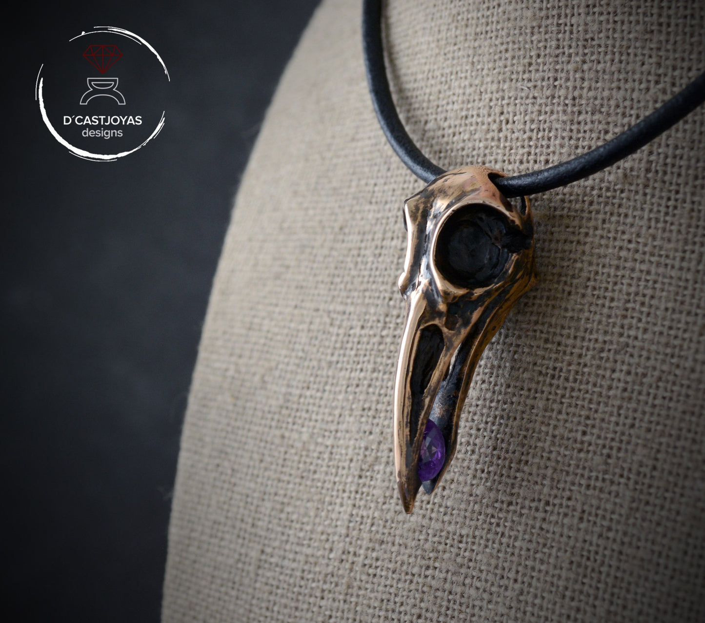 Colgante de cuervo ojo de Odin de bronce con piedra natural, Colgante amuleto vikingo