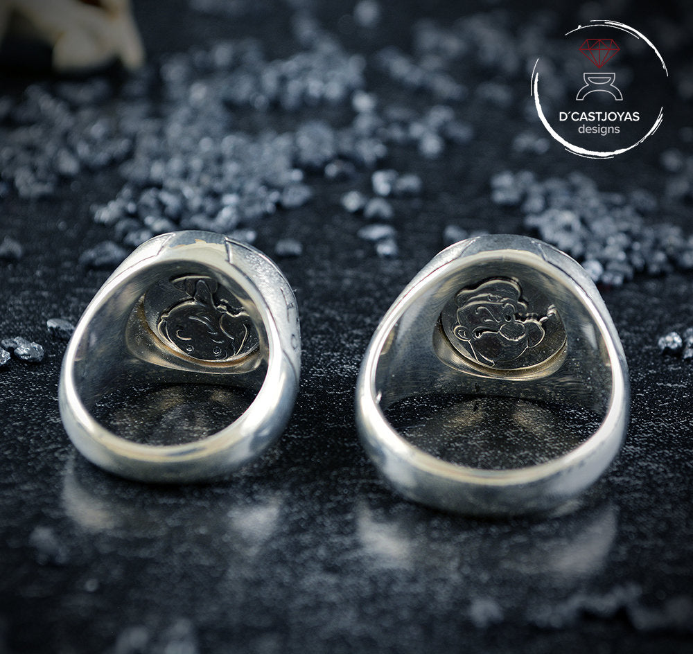 Conjunto anillos sello personalizados de plata , Alianzas originales personalizadas
