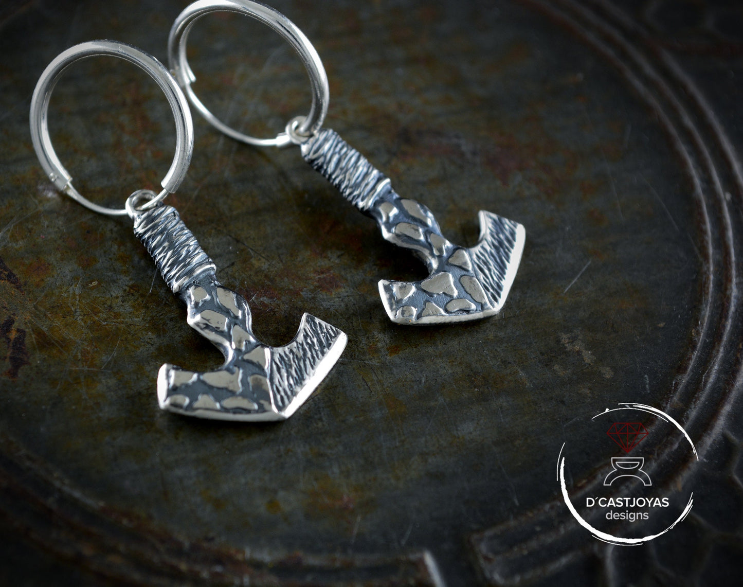 Pendientes de aro vikingos martillo de Thor en plata de ley - D´Cast