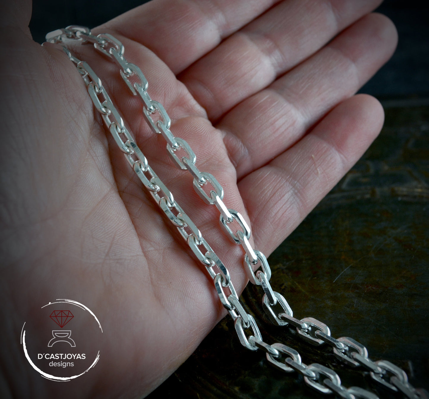 Cadena forzada diamantada muy gruesa plata 925, Hombres Collar de plata 925 , Cadena cable plata oxidada - D´Cast