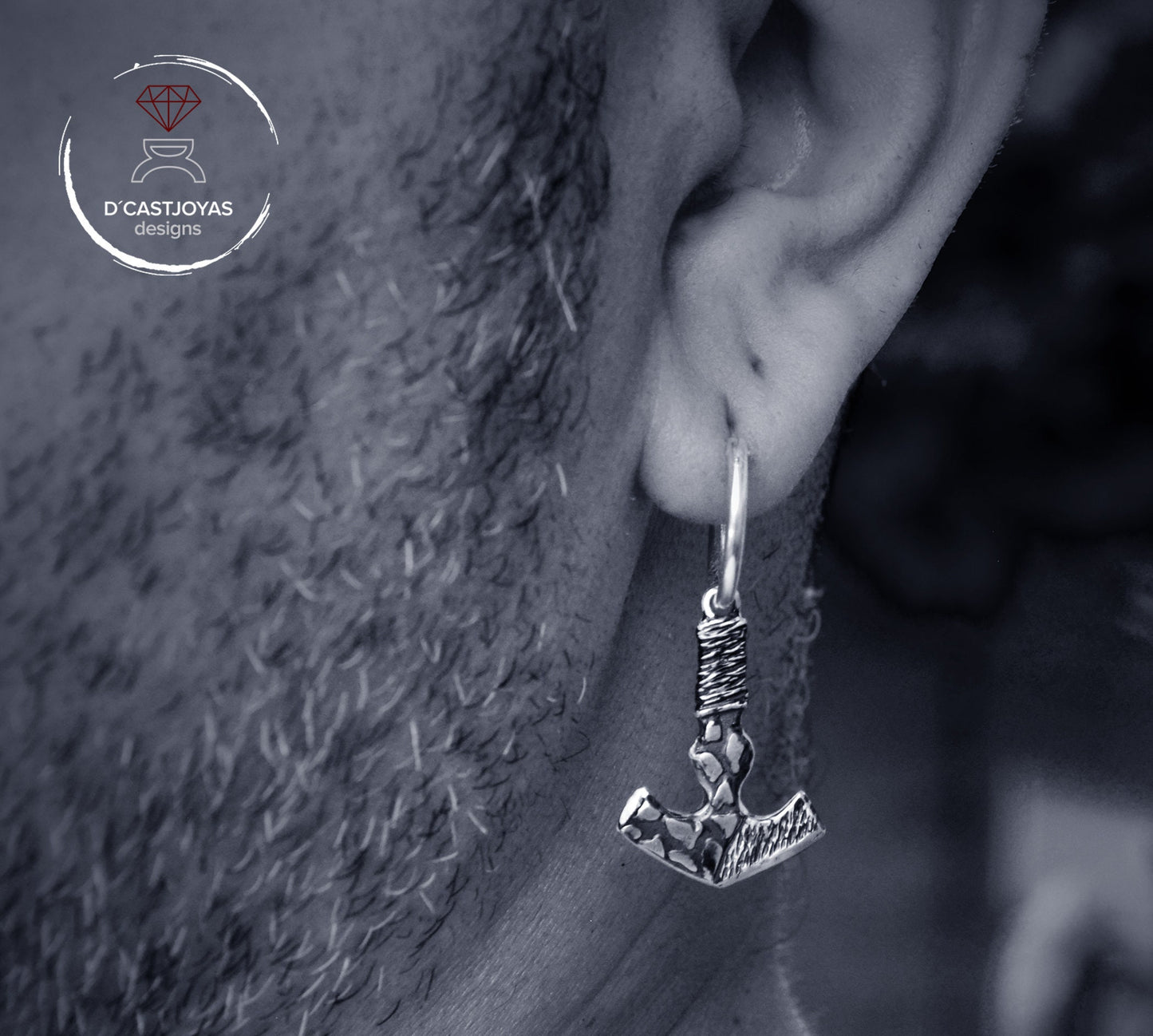 Pendientes de aro vikingos martillo de Thor en plata de ley - D´Cast