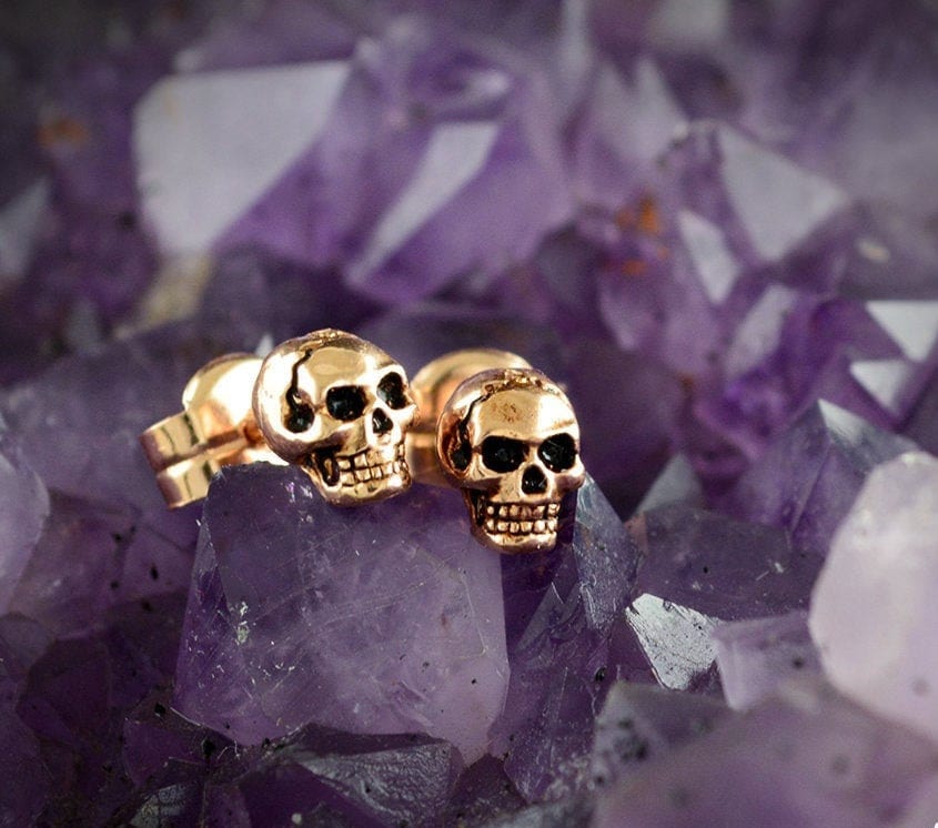 Pendientes calavera diminuta plata 925, Pendientes de botón calavera para mujeres y hombres
