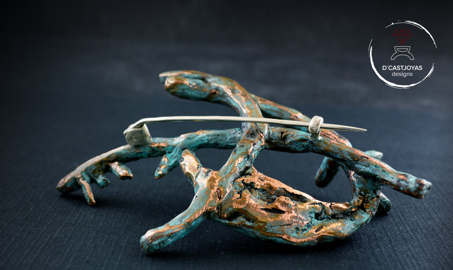 Broche artístico de bronce, Joyería contemporánea, Broche artesanal