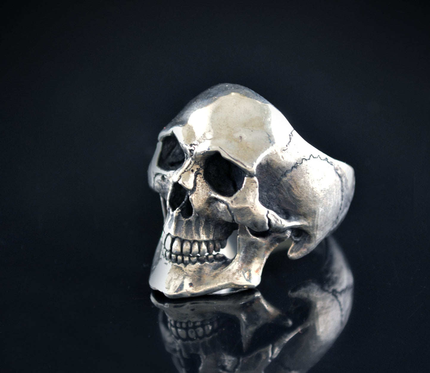 Anillo Calavera en plata de ley, Cráneo humano completo, Memento mori, Rock and Roll - D´Cast