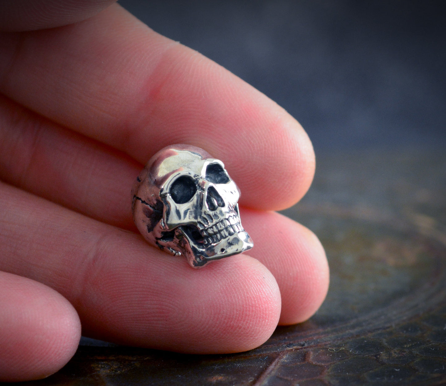 Anillo calavera para la barba hecho a mano en plata de ley, Adorno vikingo barba