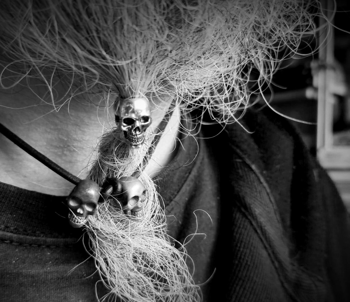 Anillo calavera para la barba hecho a mano en plata de ley, Adorno vikingo barba