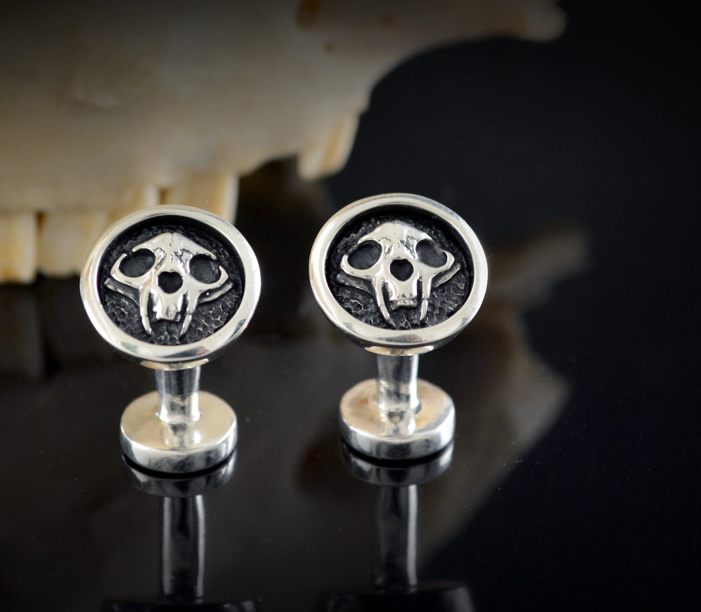 Gemelos de camisa con calavera de gato hechos a mano en plata de ley maciza, Regalo de boda para amantes de gatos - D´Cast