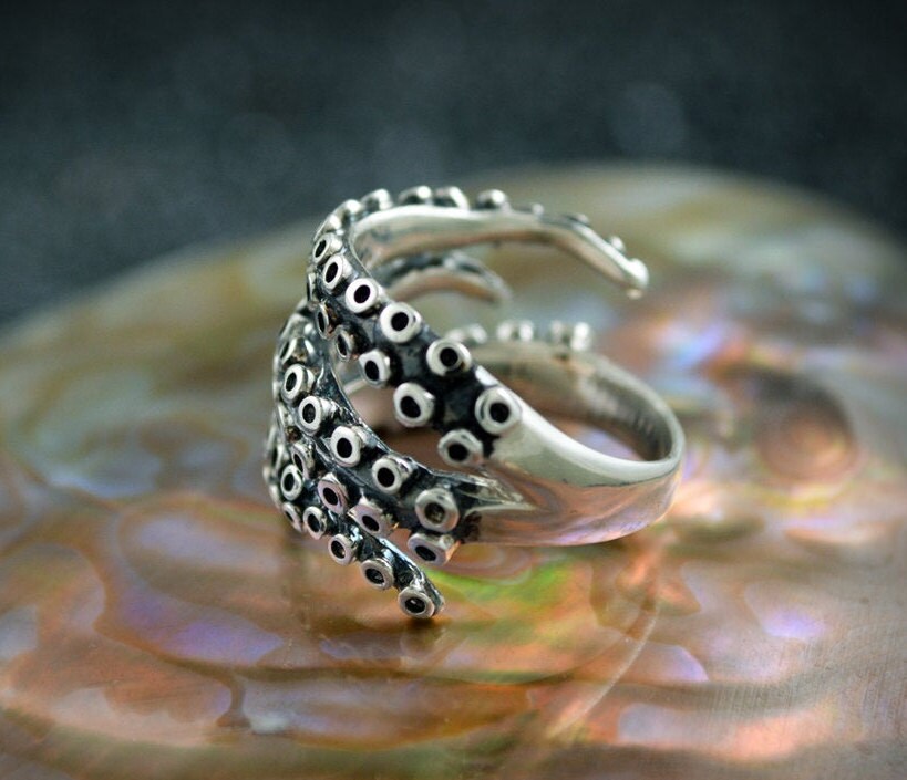 Anillo ajustable tentáculos pulpo, Joyería del mar