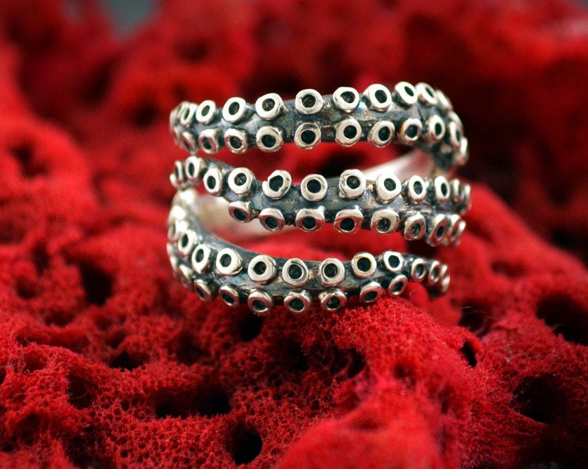 Anillo ajustable tentáculos pulpo, Joyería del mar
