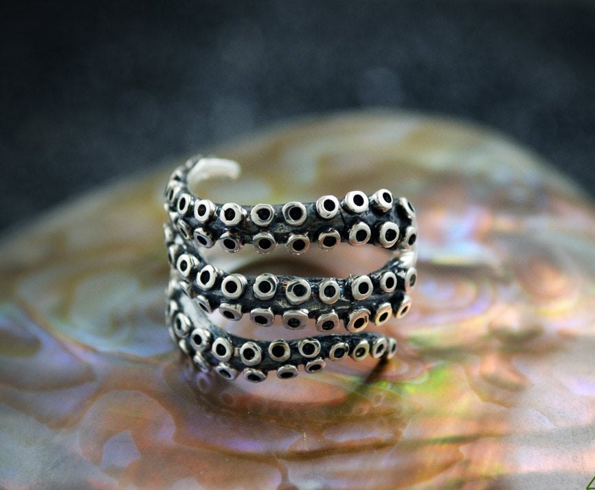 Anillo ajustable tentáculos pulpo, Joyería del mar