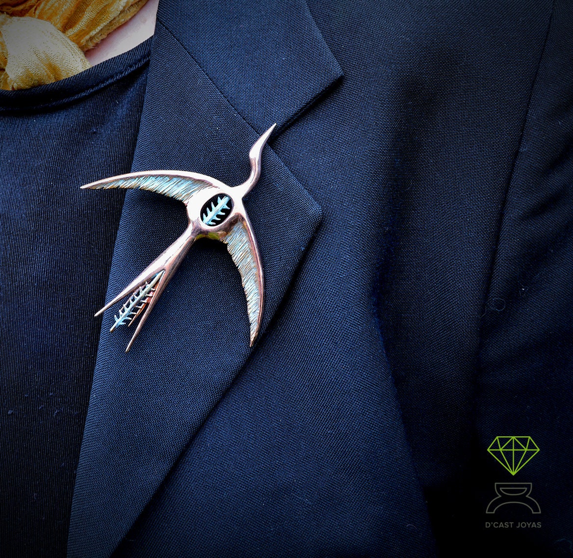 Broche bronce Pájaro, Ave Fenix Plata, Broche Grulla Volando plata, Joyería Naturaleza, Broche artístico, Hecho a mano - D´Cast