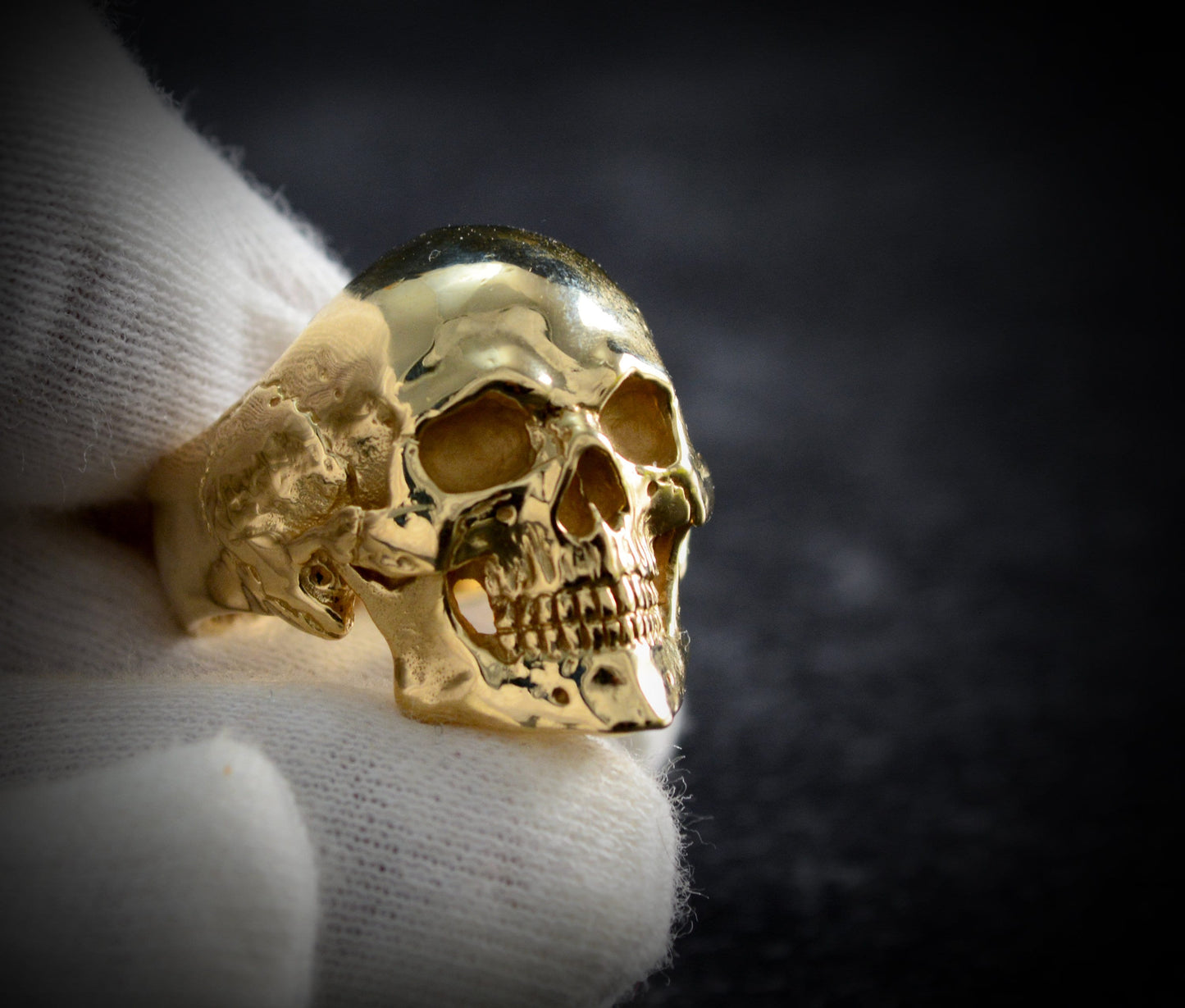 anillo calavera humana de oro, anillo Calavera hecha amano en oro 10k, 14k o 18k, Anillo memento mori - D´Cast