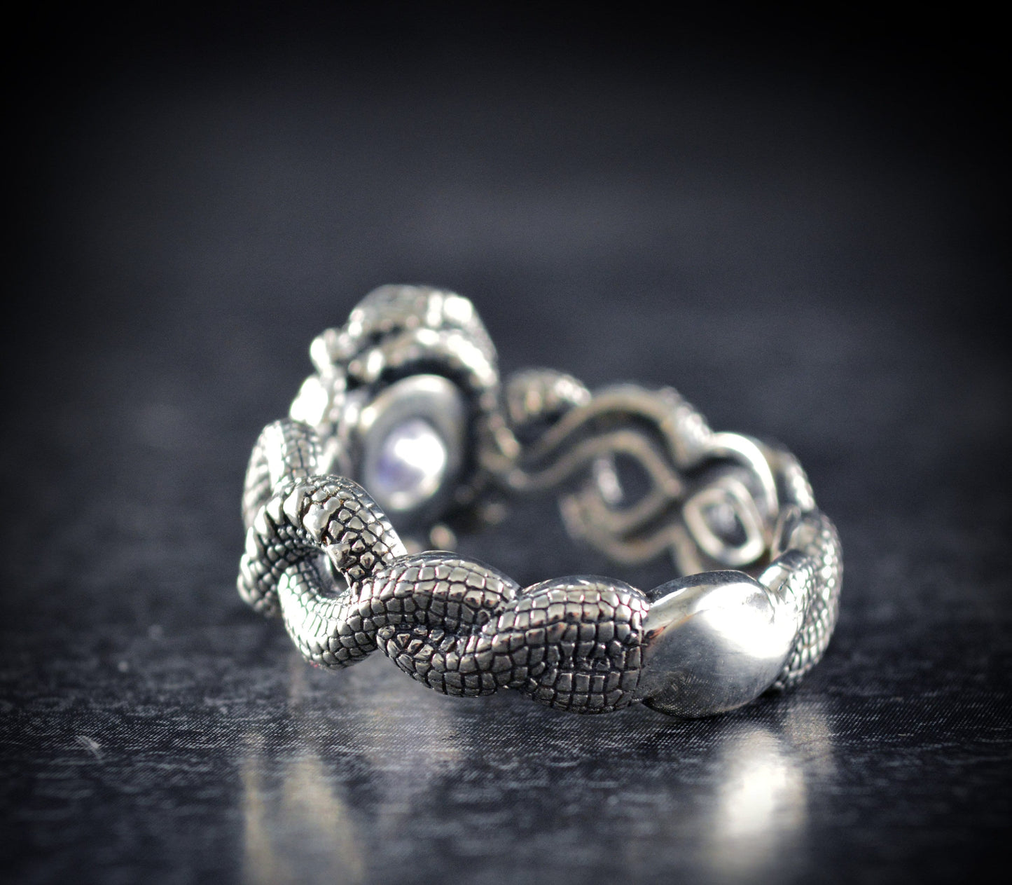 Anillo plata dragones, Solitario dragones con piedra azul, Anillo de compromiso, Regalo personalizado para Navidad - D´Cast