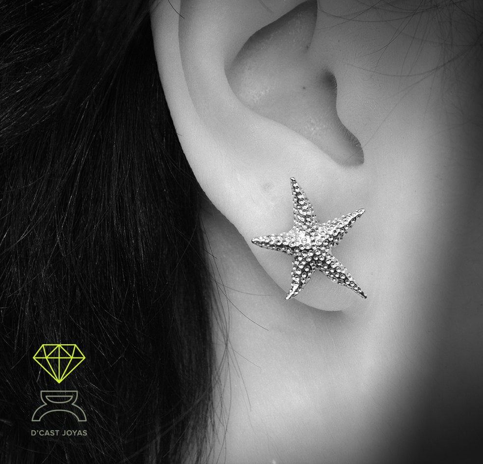 Pendientes plata estrella de mar, Estilo Boho, Joyería de mar