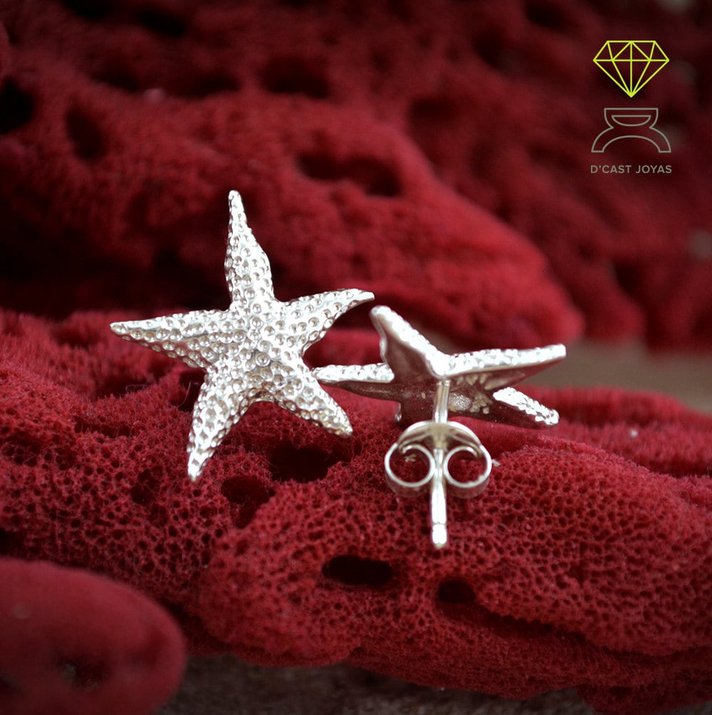 Pendientes plata estrella de mar, Estilo Boho, Joyería de mar