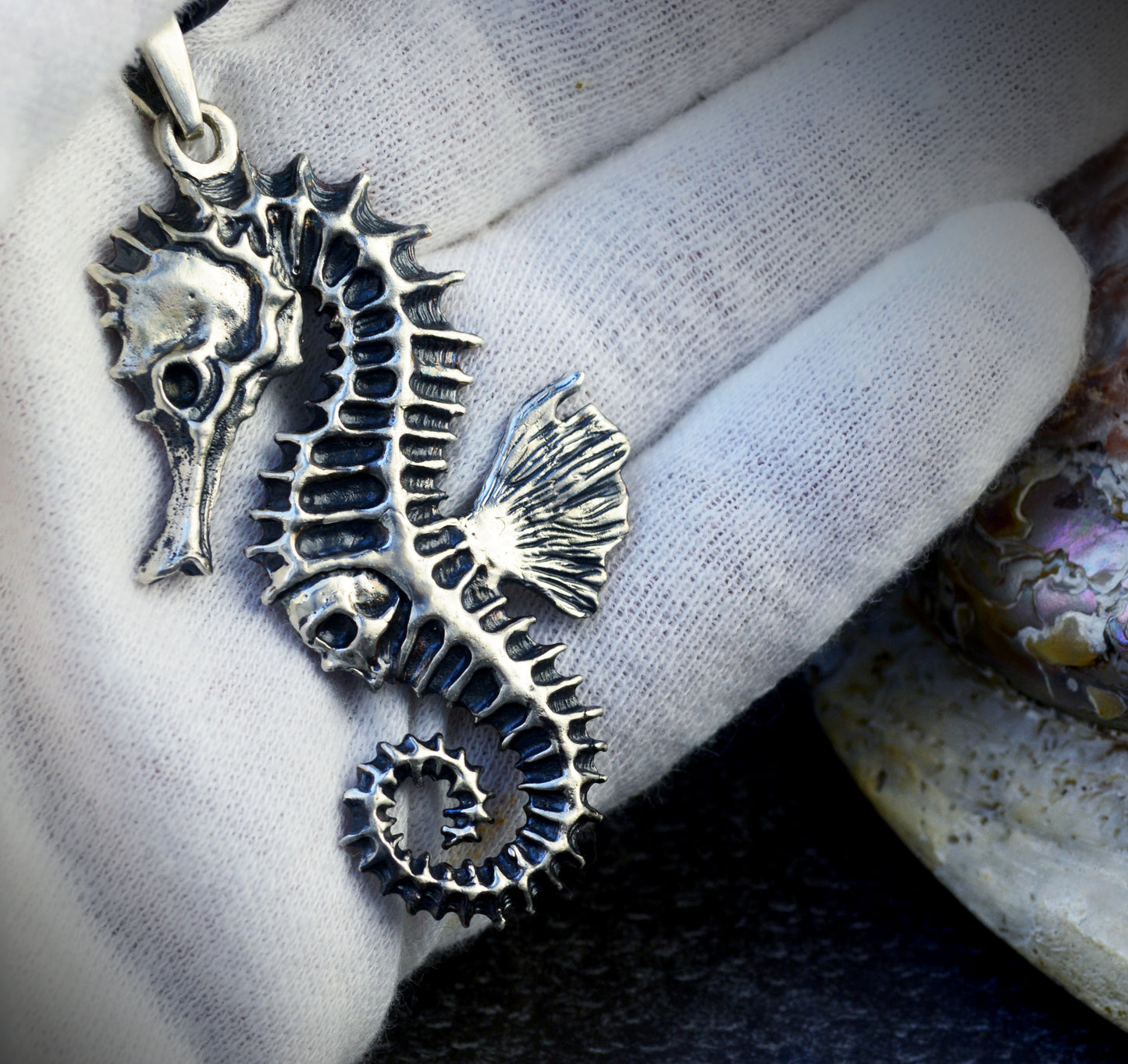 Colgante plata Caballito de mar, Colgante plata artístico, Collar plata esqueleto de caballo, Joyería del mar, Colgante unisex, Estilo boho - D´Cast