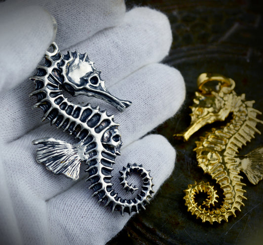 Colgante plata Caballito de mar, Colgante plata artístico, Collar plata esqueleto de caballo, Joyería del mar, Colgante unisex, Estilo boho - D´Cast