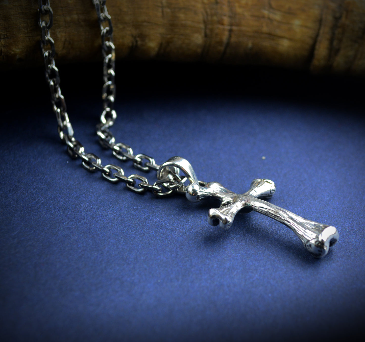 Solid Silver Crossbones Pendant with Natural Ruby, Handmade Gothic Jewelry