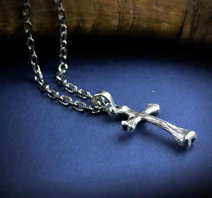 Solid Silver Crossbones Pendant with Natural Ruby, Handmade Gothic Jewelry