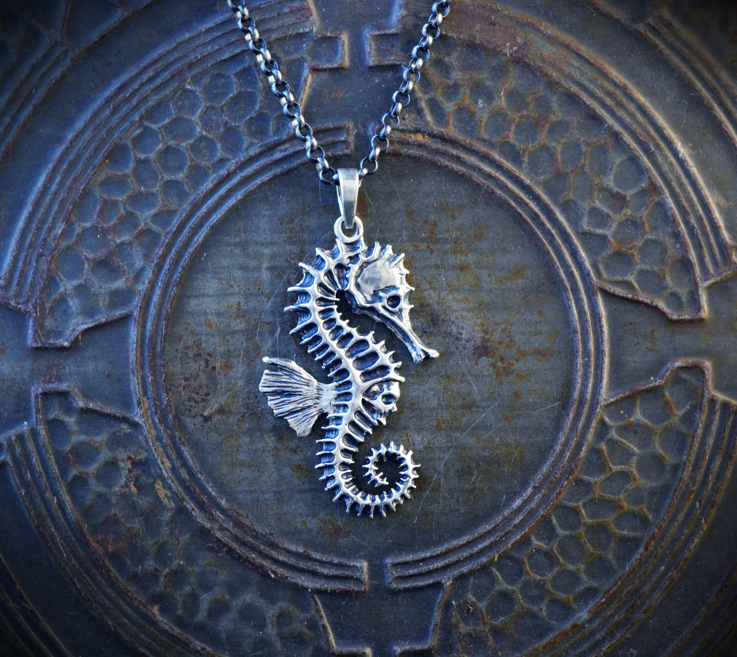 Colgante plata Caballito de mar, Colgante plata artístico, Collar plata esqueleto de caballo, Joyería del mar, Colgante unisex, Estilo boho - D´Cast