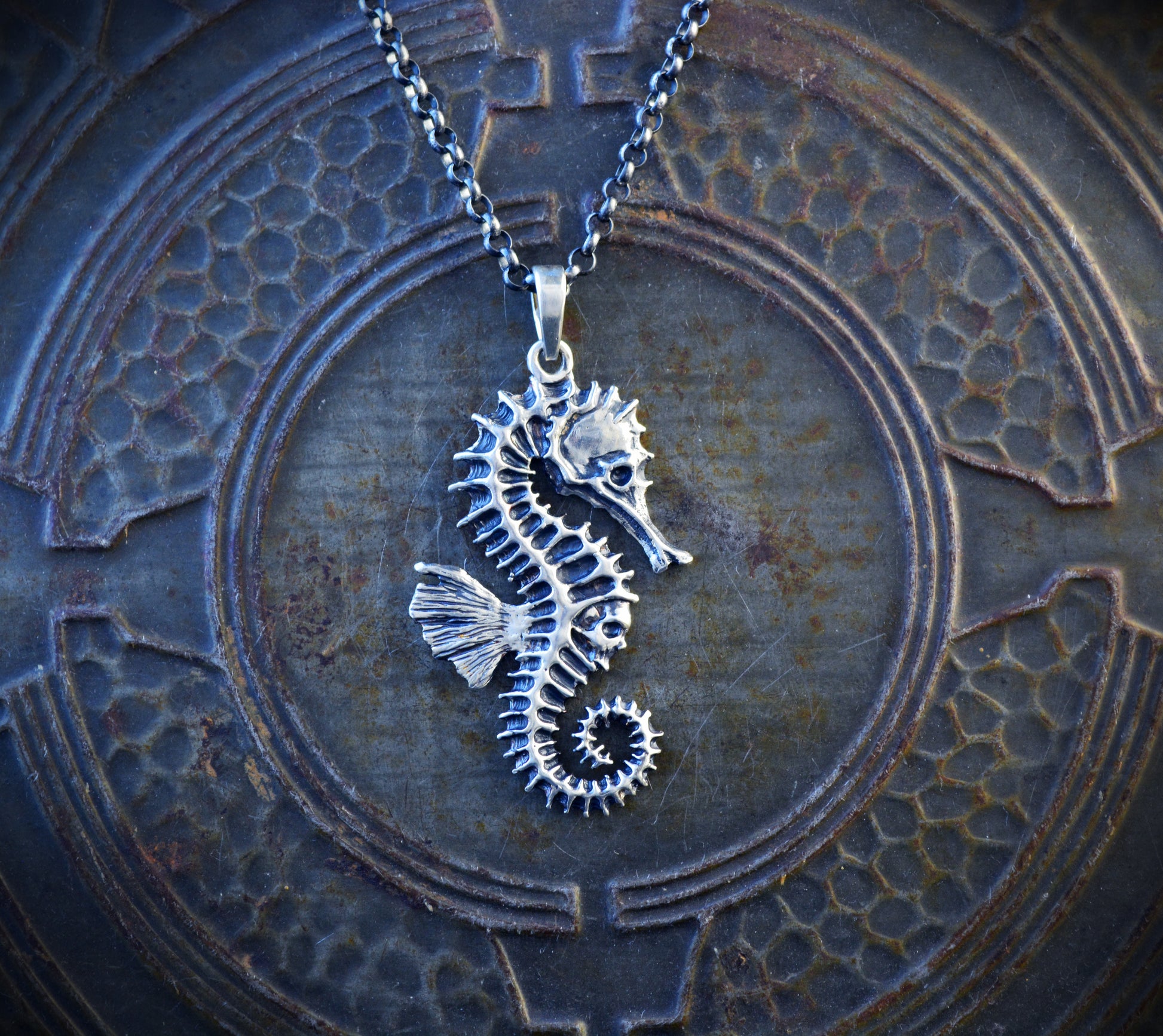 Colgante plata Caballito de mar, Colgante plata artístico, Collar plata esqueleto de caballo, Joyería del mar, Colgante unisex, Estilo boho - D´Cast