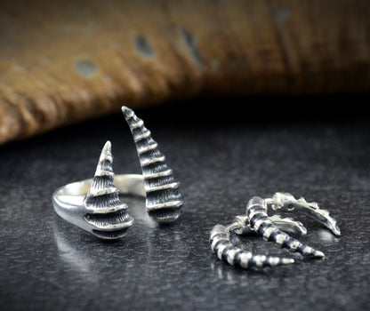 Anillo plata Cuerno de Dragón, Anillo abierto Dragón, Anillo artesanal, Hueso de dragón, Joyería gótica, Joyería unisex, Estilo urbano